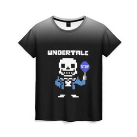 Женская футболка 3D с принтом Undertale STOP. в Белгороде, 100% полиэфир ( синтетическое хлопкоподобное полотно) | прямой крой, круглый вырез горловины, длина до линии бедер | 3d | pixel | sans | stop | undertale | абстракция | алфавит | андертейл | буквы | геометрия | знак | игра | надпись | пиксель | пикселя | подземная история | текстура