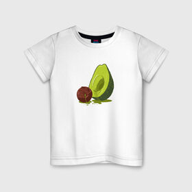 Детская футболка хлопок с принтом Avocado R.I.P. в Белгороде, 100% хлопок | круглый вырез горловины, полуприлегающий силуэт, длина до линии бедер | авокадо | арт | веган | вегетарианец | вкусняшка | еда | жиры | зеленый | зож | косточка | милый | овощи | пп | фрукты | юмор