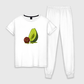 Женская пижама хлопок с принтом Avocado R.I.P. в Белгороде, 100% хлопок | брюки и футболка прямого кроя, без карманов, на брюках мягкая резинка на поясе и по низу штанин | Тематика изображения на принте: авокадо | арт | веган | вегетарианец | вкусняшка | еда | жиры | зеленый | зож | косточка | милый | овощи | пп | фрукты | юмор