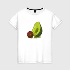 Женская футболка хлопок с принтом Avocado R.I.P. в Белгороде, 100% хлопок | прямой крой, круглый вырез горловины, длина до линии бедер, слегка спущенное плечо | авокадо | арт | веган | вегетарианец | вкусняшка | еда | жиры | зеленый | зож | косточка | милый | овощи | пп | фрукты | юмор