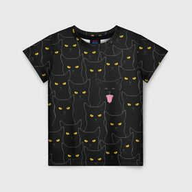 Детская футболка 3D с принтом Чёрные коты в Белгороде, 100% гипоаллергенный полиэфир | прямой крой, круглый вырез горловины, длина до линии бедер, чуть спущенное плечо, ткань немного тянется | Тематика изображения на принте: black | cat | eyes | halloween | kitten | look | magic | muzzle | mysticism | witch | witchcraft | yellow | ведьма | взгляд | глаза | желтый | колдовство | кот | котёнок | котик | кошачья | магия | мистика | хэллоуин | черный