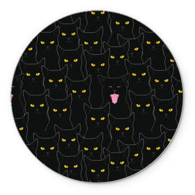 Коврик для мышки круглый с принтом Чёрные коты в Белгороде, резина и полиэстер | круглая форма, изображение наносится на всю лицевую часть | black | cat | eyes | halloween | kitten | look | magic | muzzle | mysticism | witch | witchcraft | yellow | ведьма | взгляд | глаза | желтый | колдовство | кот | котёнок | котик | кошачья | магия | мистика | хэллоуин | черный