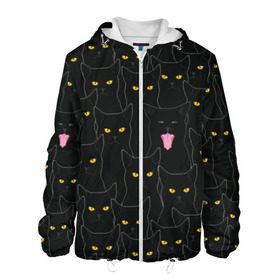 Мужская куртка 3D с принтом Чёрные коты в Белгороде, ткань верха — 100% полиэстер, подклад — флис | прямой крой, подол и капюшон оформлены резинкой с фиксаторами, два кармана без застежек по бокам, один большой потайной карман на груди. Карман на груди застегивается на липучку | Тематика изображения на принте: black | cat | eyes | halloween | kitten | look | magic | muzzle | mysticism | witch | witchcraft | yellow | ведьма | взгляд | глаза | желтый | колдовство | кот | котёнок | котик | кошачья | магия | мистика | хэллоуин | черный