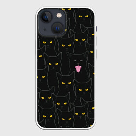 Чехол для iPhone 13 mini с принтом Чёрные коты в Белгороде,  |  | black | cat | eyes | halloween | kitten | look | magic | muzzle | mysticism | witch | witchcraft | yellow | ведьма | взгляд | глаза | желтый | колдовство | кот | котёнок | котик | кошачья | магия | мистика | хэллоуин | черный