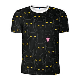 Мужская футболка 3D спортивная с принтом Чёрные коты в Белгороде, 100% полиэстер с улучшенными характеристиками | приталенный силуэт, круглая горловина, широкие плечи, сужается к линии бедра | black | cat | eyes | halloween | kitten | look | magic | muzzle | mysticism | witch | witchcraft | yellow | ведьма | взгляд | глаза | желтый | колдовство | кот | котёнок | котик | кошачья | магия | мистика | хэллоуин | черный