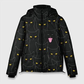 Мужская зимняя куртка 3D с принтом Чёрные коты в Белгороде, верх — 100% полиэстер; подкладка — 100% полиэстер; утеплитель — 100% полиэстер | длина ниже бедра, свободный силуэт Оверсайз. Есть воротник-стойка, отстегивающийся капюшон и ветрозащитная планка. 

Боковые карманы с листочкой на кнопках и внутренний карман на молнии. | Тематика изображения на принте: black | cat | eyes | halloween | kitten | look | magic | muzzle | mysticism | witch | witchcraft | yellow | ведьма | взгляд | глаза | желтый | колдовство | кот | котёнок | котик | кошачья | магия | мистика | хэллоуин | черный