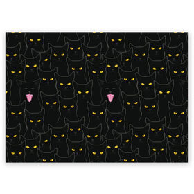Поздравительная открытка с принтом Чёрные коты в Белгороде, 100% бумага | плотность бумаги 280 г/м2, матовая, на обратной стороне линовка и место для марки
 | Тематика изображения на принте: black | cat | eyes | halloween | kitten | look | magic | muzzle | mysticism | witch | witchcraft | yellow | ведьма | взгляд | глаза | желтый | колдовство | кот | котёнок | котик | кошачья | магия | мистика | хэллоуин | черный