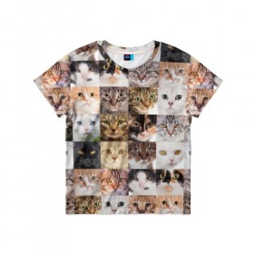 Детская футболка 3D с принтом Кошачий коллаж в Белгороде, 100% гипоаллергенный полиэфир | прямой крой, круглый вырез горловины, длина до линии бедер, чуть спущенное плечо, ткань немного тянется | breed | cat | cats | collage | eyes | fluffy | funny | kitten | look | meow | mustache | muzzle | photo | squares | взгляд | глаза | квадраты | коллаж | кот | котёнок | котики | кошка | мяу | порода | прикольный | пушистый | усы | фото