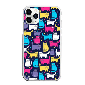 Чехол для iPhone 11 Pro матовый с принтом Разноцветные котики в Белгороде, Силикон |  | blue | cat | colorful | cool | dots | kitten | paws | pink | tail | torso | white | yellow | белый | желтый | кот | котёнок | котик | котэ | кошка | лапы | прикольный | разноцветный | розовый | синий | точки | туловище | хвост