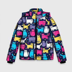 Зимняя куртка для мальчиков 3D с принтом Разноцветные котики в Белгороде, ткань верха — 100% полиэстер; подклад — 100% полиэстер, утеплитель — 100% полиэстер | длина ниже бедра, удлиненная спинка, воротник стойка и отстегивающийся капюшон. Есть боковые карманы с листочкой на кнопках, утяжки по низу изделия и внутренний карман на молнии. 

Предусмотрены светоотражающий принт на спинке, радужный светоотражающий элемент на пуллере молнии и на резинке для утяжки | blue | cat | colorful | cool | dots | kitten | paws | pink | tail | torso | white | yellow | белый | желтый | кот | котёнок | котик | котэ | кошка | лапы | прикольный | разноцветный | розовый | синий | точки | туловище | хвост
