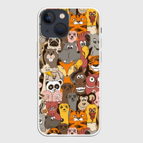 Чехол для iPhone 13 mini с принтом Прикольные зверушки в Белгороде,  |  | bear | cat | dinosaur | dog | elephant | giraffe | monkey | owl | panda | penguin | pig | tiger | баран | бегемот | белка | динозавр | животное | жираф | заяц | звери | зверушки | кот | лев | лиса | лошадь | медведь | олень | осел | панда | петух