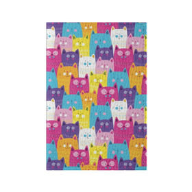 Обложка для паспорта матовая кожа с принтом Разноцветные котики в Белгороде, натуральная матовая кожа | размер 19,3 х 13,7 см; прозрачные пластиковые крепления | Тематика изображения на принте: blue | cat | colorful | cool | cute | funny | kitten | orange | paws | pink | purple | smile | tail | torso | white | yellow | белый | желтый | забавный | кот | котёнок | котик | котэ | кошка | лапы | милый | оранжевый | прикольный | разноцветны