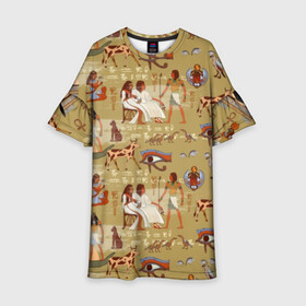 Детское платье 3D с принтом Египетские Боги в Белгороде, 100% полиэстер | прямой силуэт, чуть расширенный к низу. Круглая горловина, на рукавах — воланы | Тематика изображения на принте: beetle | boat | cat | cow | egypt | eye | falcon | gods | hieroglyph | osiris | papyrus | pharaoh | ra | river | scarab | styx | боги | глаз | египет | жук | иероглиф | корова | кот | лодка | око | осирис | папирус | ра | река | скарабей | сокол | стикс |