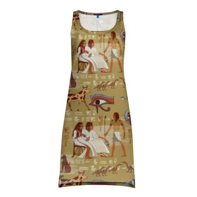 Платье-майка 3D с принтом Египетские Боги в Белгороде, 100% полиэстер | полуприлегающий силуэт, широкие бретели, круглый вырез горловины, удлиненный подол сзади. | Тематика изображения на принте: beetle | boat | cat | cow | egypt | eye | falcon | gods | hieroglyph | osiris | papyrus | pharaoh | ra | river | scarab | styx | боги | глаз | египет | жук | иероглиф | корова | кот | лодка | око | осирис | папирус | ра | река | скарабей | сокол | стикс |