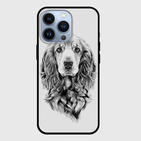 Чехол для iPhone 13 Pro с принтом Кокер спаниель в Белгороде,  |  | animal | black | breed | cocker spaniel | cool | dog | eyes | interesting | look | muzzle | white | wool | белый | взгляд | глаза | животное | интересный | кокер спаниель | пёс | порода | прикольный | псина | собака | собакен | черный | шерсть