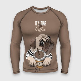 Мужской рашгард 3D с принтом It s time for coffee в Белгороде,  |  | attractive face | breed | chocolate | coffee | cream | cute | dog | glance | motto | paws | pug | slogan | text | взгляд | девиз | кофе | кремовый | лапы | милый | мопс | пёс | порода | слоган | собака | текст | шоколадный