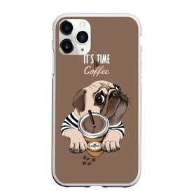 Чехол для iPhone 11 Pro Max матовый с принтом It`s time for coffee в Белгороде, Силикон |  | attractive face | breed | chocolate | coffee | cream | cute | dog | glance | motto | paws | pug | slogan | text | взгляд | девиз | кофе | кремовый | лапы | милый | мопс | пёс | порода | слоган | собака | текст | шоколадный