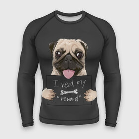 Мужской рашгард 3D с принтом I need my “reward” в Белгороде,  |  | animal | breed | dog | eyes | funny | gray | look | muzzle | pug | slogan | text | взгляд | глаза | животное | забавный | мопс | порода | серый | слоган | собака | текст