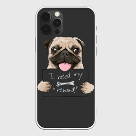 Чехол для iPhone 12 Pro Max с принтом I need my “reward” в Белгороде, Силикон |  | animal | breed | dog | eyes | funny | gray | look | muzzle | pug | slogan | text | взгляд | глаза | животное | забавный | мопс | порода | серый | слоган | собака | текст