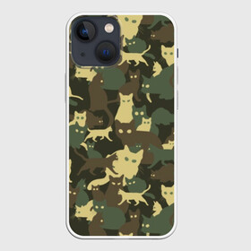 Чехол для iPhone 13 mini с принтом Кошачий камуфляж в Белгороде,  |  | animal | camouflage | cat | funny | green | khaki | marsh | silhouette | болотный | животное | забавный | зеленый | камуфляж | кот | котик | силуэт | хаки