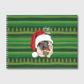 Альбом для рисования с принтом Holly Jolly в Белгороде, 100% бумага
 | матовая бумага, плотность 200 мг. | animal | breed | christmas | cozy | dog | family | green | holiday | home | new year | pug | red | tree | white | winter | белый | домашний | ёлки | животное | зеленый | зима | красный | мопс | новый год | порода | праздник | рождество | семейный | собака