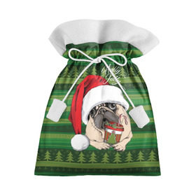 Подарочный 3D мешок с принтом Holly Jolly в Белгороде, 100% полиэстер | Размер: 29*39 см | animal | breed | christmas | cozy | dog | family | green | holiday | home | new year | pug | red | tree | white | winter | белый | домашний | ёлки | животное | зеленый | зима | красный | мопс | новый год | порода | праздник | рождество | семейный | собака