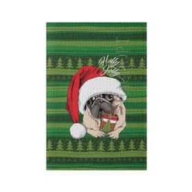 Обложка для паспорта матовая кожа с принтом Holly Jolly в Белгороде, натуральная матовая кожа | размер 19,3 х 13,7 см; прозрачные пластиковые крепления | animal | breed | christmas | cozy | dog | family | green | holiday | home | new year | pug | red | tree | white | winter | белый | домашний | ёлки | животное | зеленый | зима | красный | мопс | новый год | порода | праздник | рождество | семейный | собака