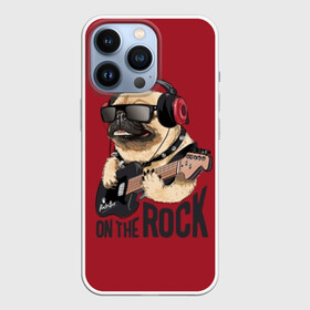 Чехол для iPhone 13 Pro с принтом On the rock в Белгороде,  |  | animal | black | breed | cool | dog | guitar | headphones | motto | music | pug | red | rock | rock star | slogan | text | гитара | девиз | животное | красный | крутой | мопс | музыка | наушники | очки | порода | рок | рок звезда | слоган | соба