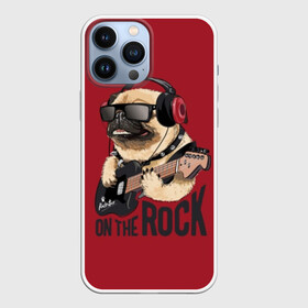 Чехол для iPhone 13 Pro Max с принтом On the rock в Белгороде,  |  | animal | black | breed | cool | dog | guitar | headphones | motto | music | pug | red | rock | rock star | slogan | text | гитара | девиз | животное | красный | крутой | мопс | музыка | наушники | очки | порода | рок | рок звезда | слоган | соба