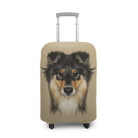 Чехол для чемодана 3D с принтом Sheltie в Белгороде, 86% полиэфир, 14% спандекс | двустороннее нанесение принта, прорези для ручек и колес | animal | black | breed | brown | cute | dog | drawing | eyes | kind | look | muzzle | portrait | red | взгляд | глаза | добрый | животное | коричневый | милый | пёс | порода | портрет | рисунок | рыжий | собака | черный | шелти
