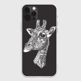 Чехол для iPhone 12 Pro Max с принтом Жираф в Белгороде, Силикон |  | Тематика изображения на принте: animal | black | drawing | ethnic | eyes | giraffe | look | muzzle | pattern | safari | white | zendudl | белый | взгляд | глаза | животное | жираф | зендудл | рисунок | сафари | узор | черный | этнический