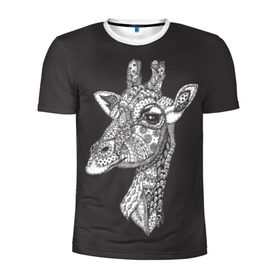Мужская футболка 3D спортивная с принтом Жираф в Белгороде, 100% полиэстер с улучшенными характеристиками | приталенный силуэт, круглая горловина, широкие плечи, сужается к линии бедра | animal | black | drawing | ethnic | eyes | giraffe | look | muzzle | pattern | safari | white | zendudl | белый | взгляд | глаза | животное | жираф | зендудл | рисунок | сафари | узор | черный | этнический