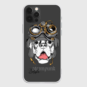 Чехол для iPhone 12 Pro Max с принтом Steampunk Style в Белгороде, Силикон |  | animal | boxer | breed | dog | gray | headset | muzzle | steampunk | style | tank | white | yellow | белый | боксёр | желтый | животное | очки | порода | серый | собака | стиль | стимпанк | танковый | шлемофон