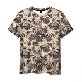 Мужская футболка 3D с принтом Мопсы в Белгороде, 100% полиэфир | прямой крой, круглый вырез горловины, длина до линии бедер | animal | attractive face | breed | cute | dog | eyes | funny | look | pug | puppy | взгляд | глаза | животное | забавный | милый | мопс | порода | собака | щенок