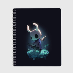 Тетрадь с принтом Hollow Knight в Белгороде, 100% бумага | 48 листов, плотность листов — 60 г/м2, плотность картонной обложки — 250 г/м2. Листы скреплены сбоку удобной пружинной спиралью. Уголки страниц и обложки скругленные. Цвет линий — светло-серый
 | hollow knight | детская | для детей | игра | компьютерная игра | королевство | рыцарь | темный рыцарь | холлов кнайт | экшен