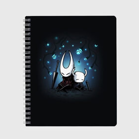 Тетрадь с принтом Hollow Knight в Белгороде, 100% бумага | 48 листов, плотность листов — 60 г/м2, плотность картонной обложки — 250 г/м2. Листы скреплены сбоку удобной пружинной спиралью. Уголки страниц и обложки скругленные. Цвет линий — светло-серый
 | hollow knight | детская | для детей | игра | компьютерная игра | королевство | рыцарь | темный рыцарь | холлов кнайт | экшен