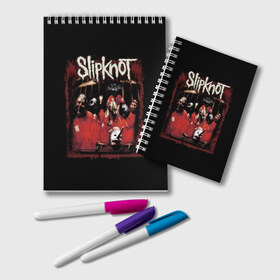 Блокнот с принтом Slipknot в Белгороде, 100% бумага | 48 листов, плотность листов — 60 г/м2, плотность картонной обложки — 250 г/м2. Листы скреплены удобной пружинной спиралью. Цвет линий — светло-серый
 | Тематика изображения на принте: band | corey taylor | jim root | metal | mick thomson | music | official | альтернативный | глэм | готик | гранж | метал | музыка | пост | рок | слипкнот | хард