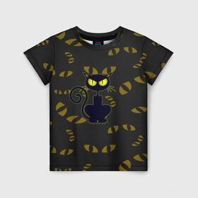 Детская футболка 3D с принтом Смотрящий кот в Белгороде, 100% гипоаллергенный полиэфир | прямой крой, круглый вырез горловины, длина до линии бедер, чуть спущенное плечо, ткань немного тянется | 3d | абстракция | анимация | глаза | желтые | смотрящий  кот | черный