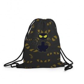 Рюкзак-мешок 3D с принтом Смотрящий кот в Белгороде, 100% полиэстер | плотность ткани — 200 г/м2, размер — 35 х 45 см; лямки — толстые шнурки, застежка на шнуровке, без карманов и подкладки | Тематика изображения на принте: 3d | абстракция | анимация | глаза | желтые | смотрящий  кот | черный