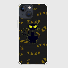 Чехол для iPhone 13 mini с принтом Смотрящий  кот в Белгороде,  |  | 3d | абстракция | анимация | глаза | желтые | смотрящий  кот | черный