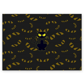 Поздравительная открытка с принтом Смотрящий кот в Белгороде, 100% бумага | плотность бумаги 280 г/м2, матовая, на обратной стороне линовка и место для марки
 | Тематика изображения на принте: 3d | абстракция | анимация | глаза | желтые | смотрящий  кот | черный