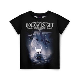 Детская футболка 3D с принтом Hollow Knight в Белгороде, 100% гипоаллергенный полиэфир | прямой крой, круглый вырез горловины, длина до линии бедер, чуть спущенное плечо, ткань немного тянется | hallownest | hollow knight | the knight | игры | компьютерная игра | реймер | рыцарь