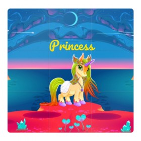 Магнитный плакат 3Х3 с принтом Единорог принцессы в Белгороде, Полимерный материал с магнитным слоем | 9 деталей размером 9*9 см | pony | грива | девочка | единорог | конь | копыта | красивая | лошадка | лошадь | милая | пони | природа закат | радуга