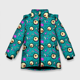Зимняя куртка для девочек 3D с принтом Zombie Eyes в Белгороде, ткань верха — 100% полиэстер; подклад — 100% полиэстер, утеплитель — 100% полиэстер. | длина ниже бедра, удлиненная спинка, воротник стойка и отстегивающийся капюшон. Есть боковые карманы с листочкой на кнопках, утяжки по низу изделия и внутренний карман на молнии. 

Предусмотрены светоотражающий принт на спинке, радужный светоотражающий элемент на пуллере молнии и на резинке для утяжки. | eyes | глаза | кислота | клыки | черви | шрамы