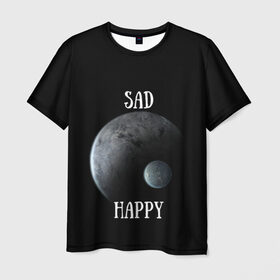 Мужская футболка 3D с принтом Sad Happy в Белгороде, 100% полиэфир | прямой крой, круглый вырез горловины, длина до линии бедер | jesus | rap | грустный | джизус | джизус возрождение | джизус рэпер | джизус ты ювелир | мерч | музыка | реп | рэп | счастливый