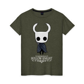 Женская футболка хлопок с принтом Hollow Knight в Белгороде, 100% хлопок | прямой крой, круглый вырез горловины, длина до линии бедер, слегка спущенное плечо | hallownest | hollow knight | the knight | игры | компьютерная игра | реймер | рыцарь