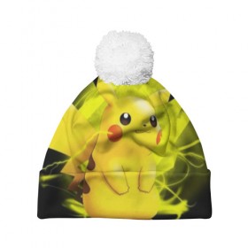 Шапка 3D c помпоном с принтом Pikachu Pika Pika в Белгороде, 100% полиэстер | универсальный размер, печать по всей поверхности изделия | pika | pikachu | аниме | детская | детям | игры | молния | мышка | мышь | пика | пикачу | покемон | покемоны