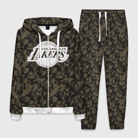 Мужской костюм 3D с принтом Los Angeles Lakers Camo в Белгороде, 100% полиэстер | Манжеты и пояс оформлены тканевой резинкой, двухслойный капюшон со шнурком для регулировки, карманы спереди | Тематика изображения на принте: camo | lakers | los angeles lakers | nba | баскетбол | камуфляж | лос анджелес лейкерс | нба | спорт | хаки