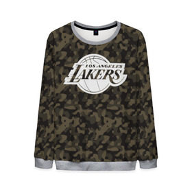 Мужской свитшот 3D с принтом Los Angeles Lakers Camo в Белгороде, 100% полиэстер с мягким внутренним слоем | круглый вырез горловины, мягкая резинка на манжетах и поясе, свободная посадка по фигуре | Тематика изображения на принте: camo | lakers | los angeles lakers | nba | баскетбол | камуфляж | лос анджелес лейкерс | нба | спорт | хаки