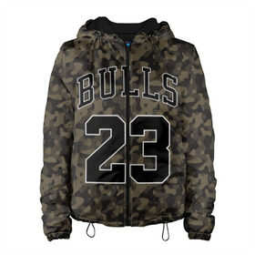 Женская куртка 3D с принтом Chicago Bulls 23 Camo в Белгороде, ткань верха — 100% полиэстер, подклад — флис | прямой крой, подол и капюшон оформлены резинкой с фиксаторами, два кармана без застежек по бокам, один большой потайной карман на груди. Карман на груди застегивается на липучку | bulls | camo | chicago | chicago bulls | nba | баскетбол | буллз | камуфляж | нба | спорт | хаки | чикаго | чикаго буллз